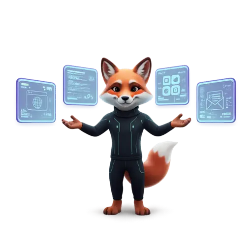 Fox with holographic publishing screens